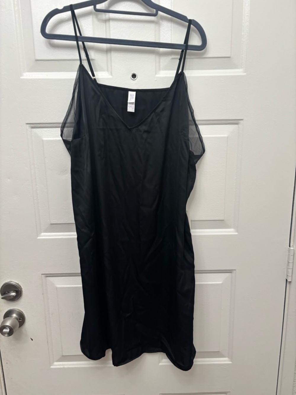 stars above Black Satin Slip with Sheer Mesh Panels